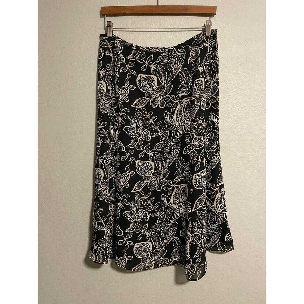 Vintage Rena Rowan Womens Maxi Skirt Size 14 Black Floral Chiffon Whimsigoth 90s